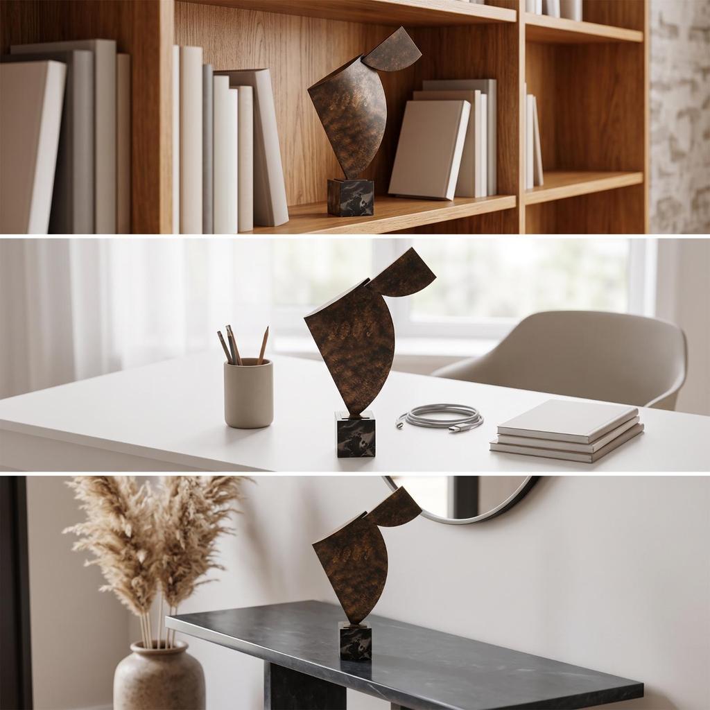 Metal Sculpture with Marble Base Sculptural Statue Statement for Study