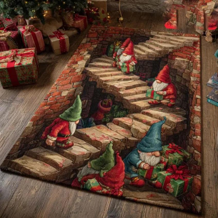 Christmas Gnome Holiday Rug Festive Winter Decoration Rug, Home Decor Rug Xmas Rug Cozy Living Room Rug Seasonal Rugs Decor.
