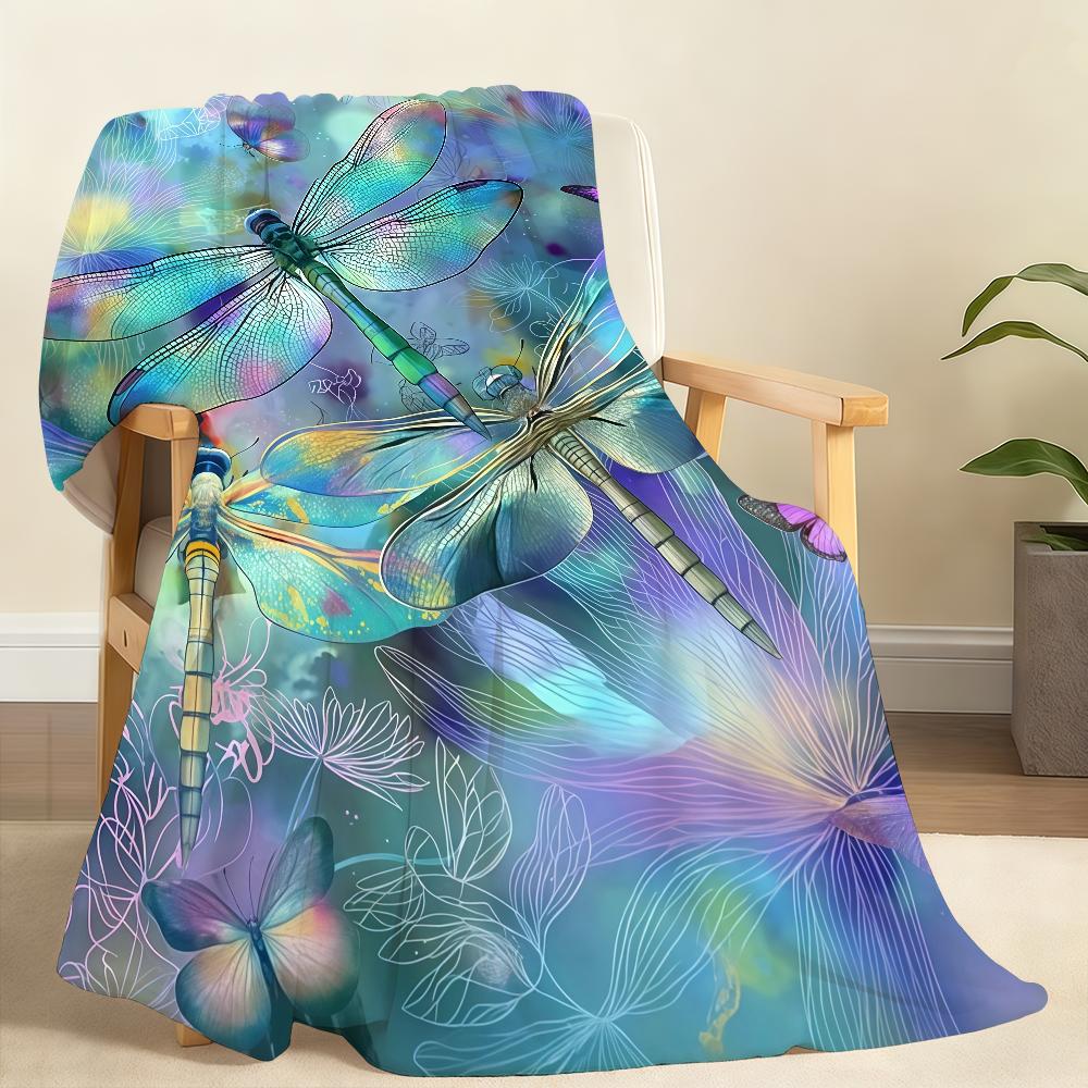 Watercolor Dragonfly And Floral Blanket Soft Throw Blanket for Home Bedroom Bed Sofa Picnic Travel Office RestCover Blanket Gift