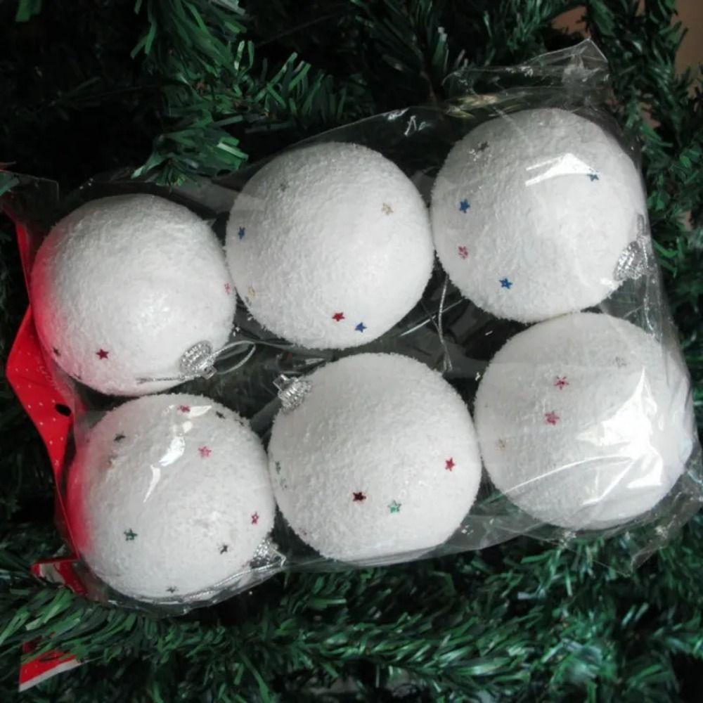 6Pcs Wedding Xmas Tree Ornaments White Foam Hanging Pendant Ball New Year Holiday Supplies