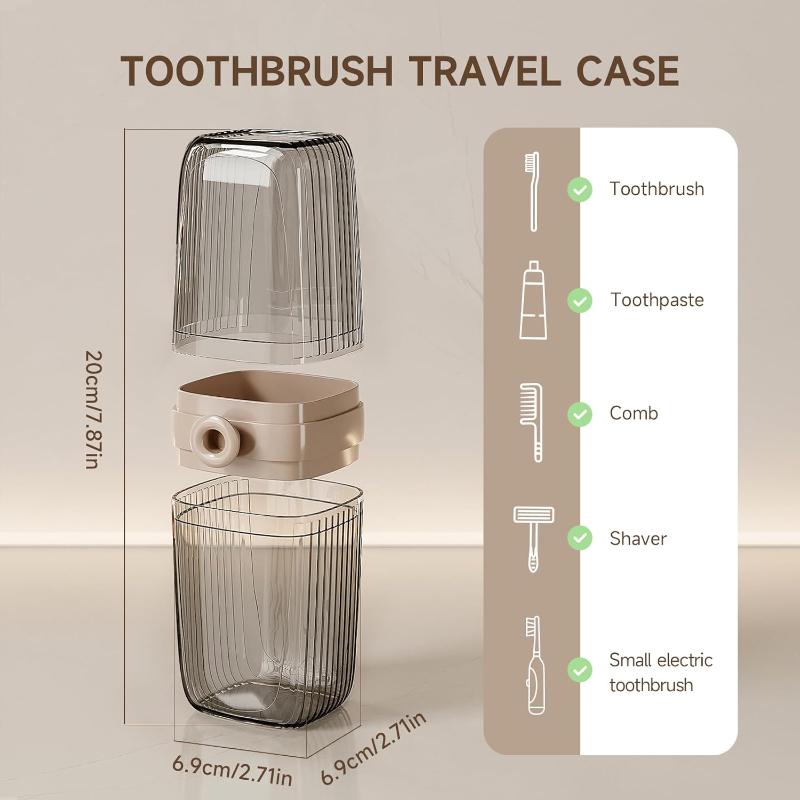 Toothbrush Travel Case 2 In 1 Toothbrush Holder and Rinse Cup Large Capacity Toothbrush Cup with Cover Portable Travel Toothb