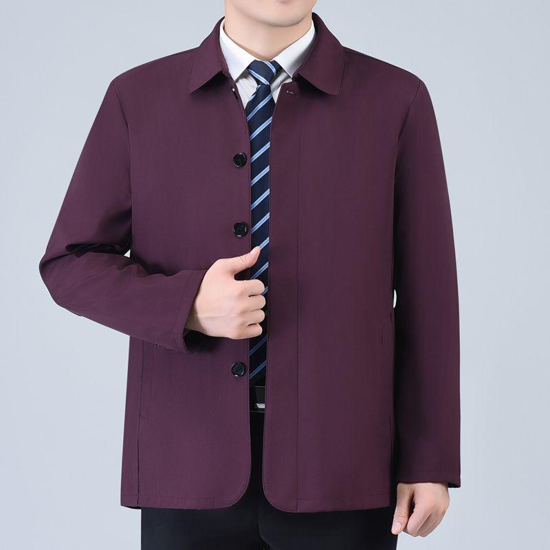 Men's Middle-aged & Elderly Thick Lapel Jacket - Casual Solid Button, Spring/Fall Outerwear