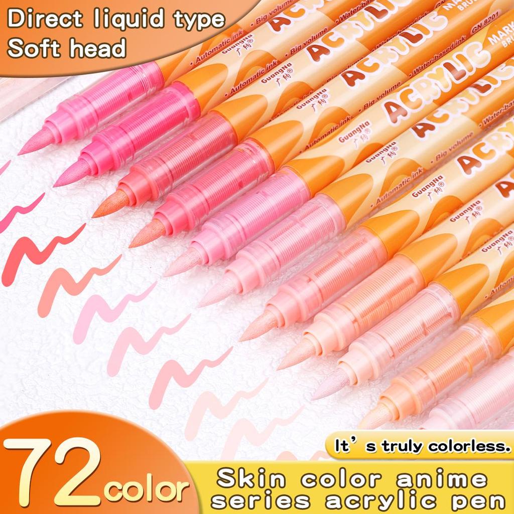 12pcs Brush Acrylic Marker Pens Set Skin Tone & Macaron Colors Direct Liquid Soft Head for Illustration Drawing Painting