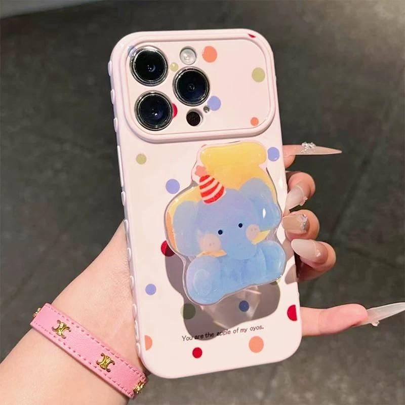 Anwendbar auf iPhone17ProMax neue Cartoon-Handyhülle, farbiger Punkt-Baby-Elefant-Halter, Apple 16 weiche Hülle 14.