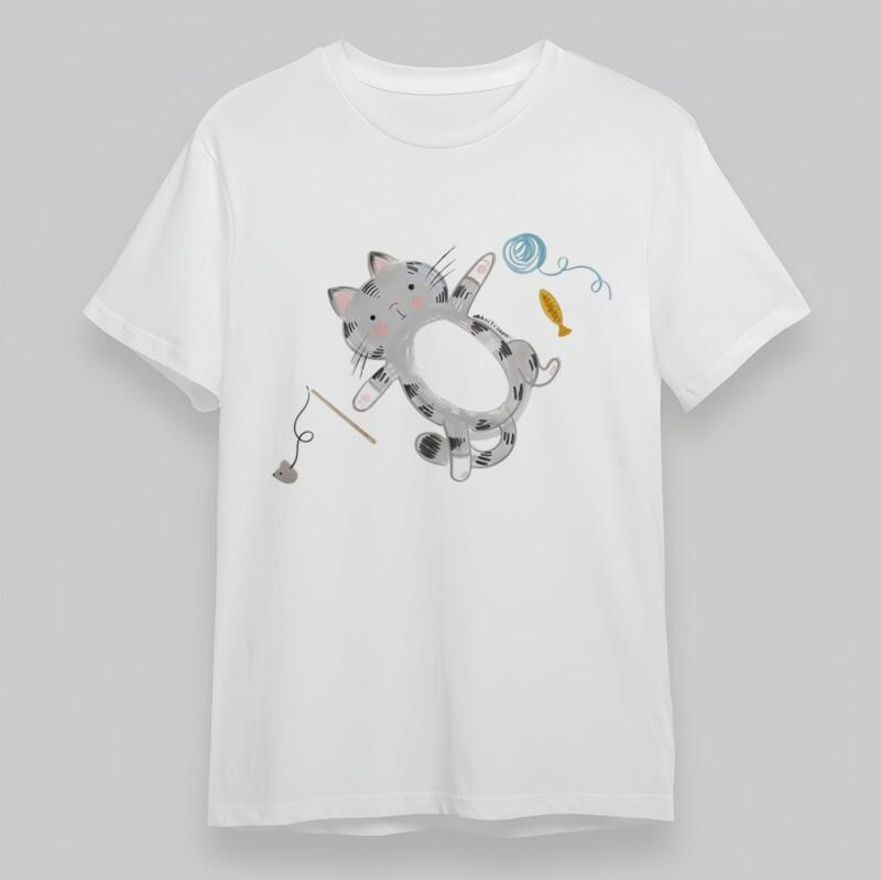 

Women s Breathable T-Shirt Playful Tabby Kitten With Toy Accents Oversize Tee 4XL