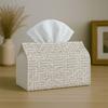 Single Piece of Minimalist Geometric Tissue Box Cover, Featuring a Neutral Maze Design That Is High-Quality, Waterproof, Durable, Lightweight, And Fol