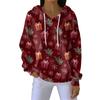 Women's Loose Comfortable Casual Fashion V-Neck Christmas Print Long Sleeve Hoodie