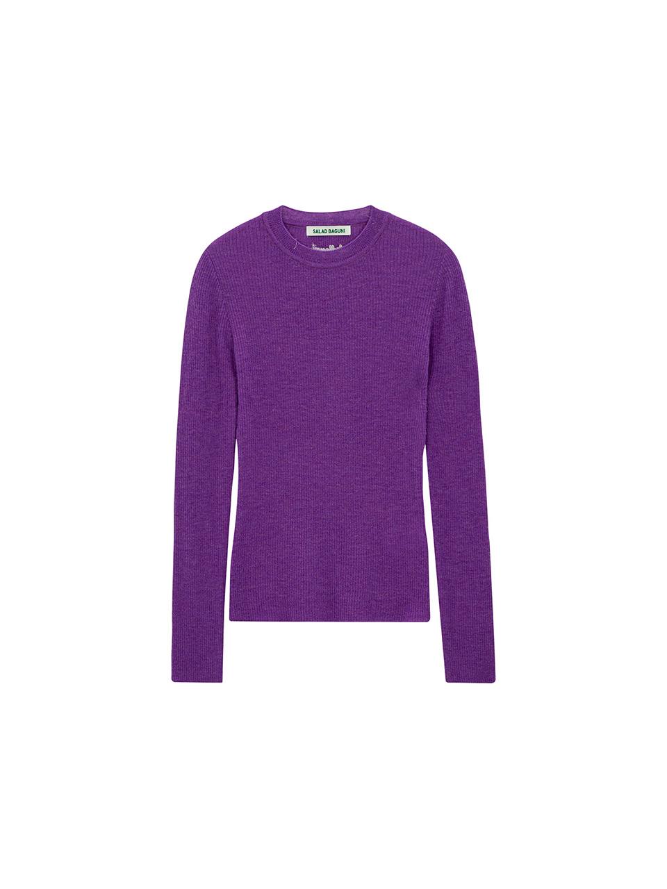 Salad Basket Mohair Ribbed Round Pullover_Purple