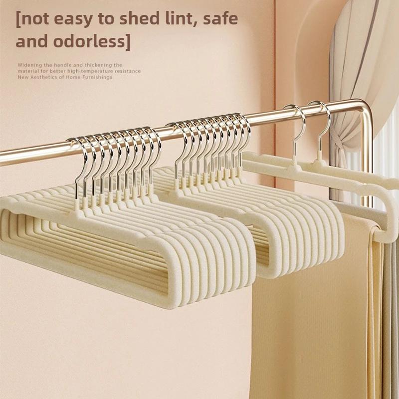 10pcs Pack Pants Hanger Flocking Plastic Space Saving Anti Slip Short Neck Beige Cloth Drying Cloth Hanger 360 ° Swivel Hook