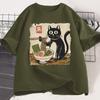 Funny Black Cat RaUnisex Tshirt Unisex Women Japanese Graphic Tees Kawaii Cat Anime Print T Shirt Casual Short Sleeve Unisexs Clothes