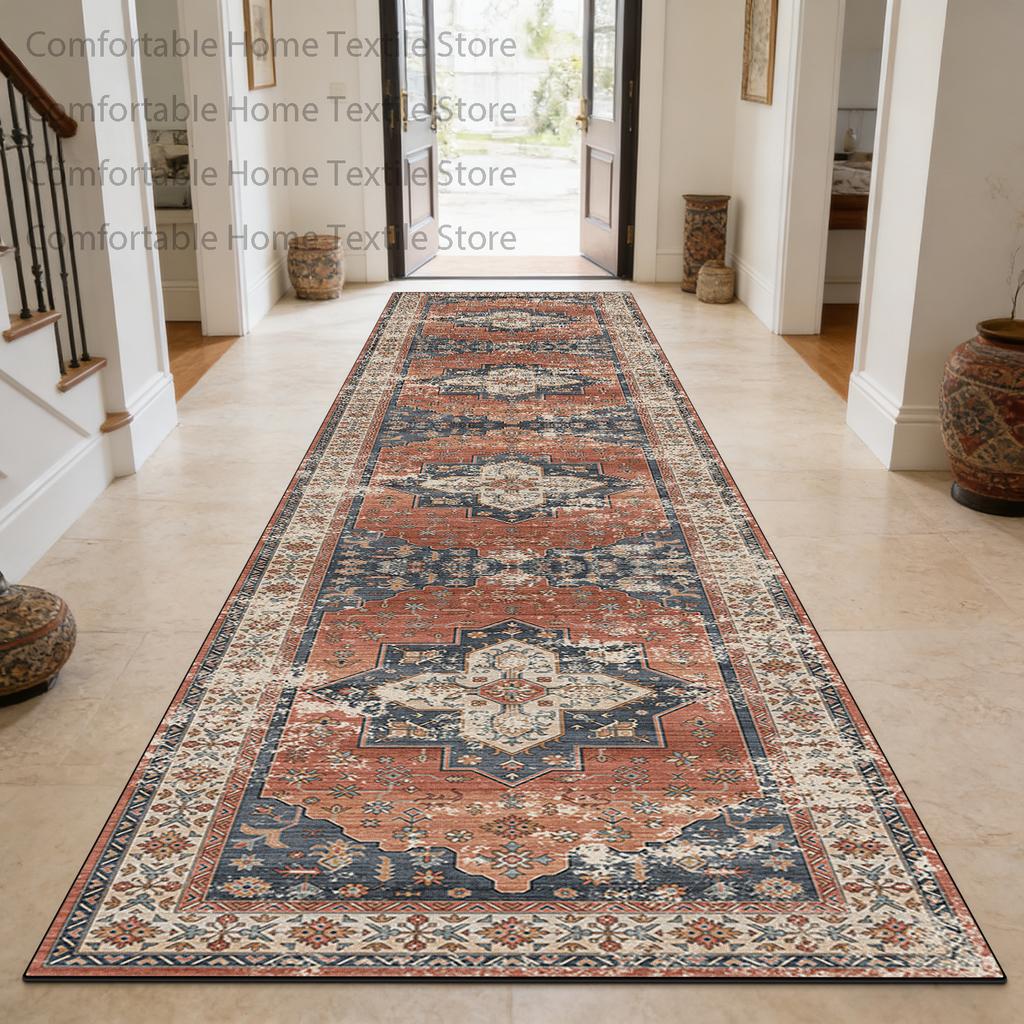 Classic Persian Style Antiskid Long Corridor Carpet Decoration Doorway Washable Soft Rug Foldable Lint-free Runner Floor Mats