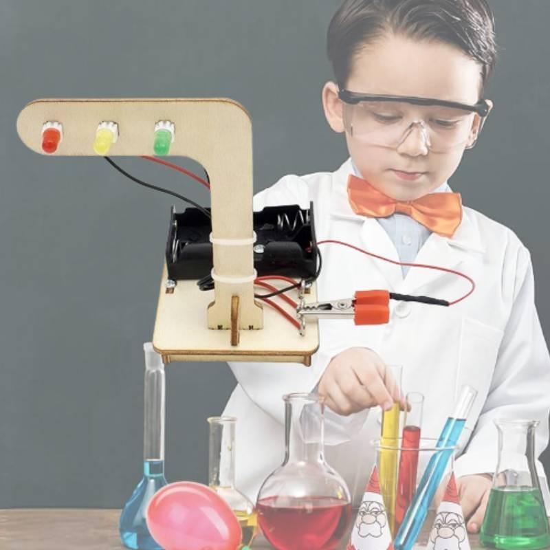 Educational Traffic Signal Light Diy Toy Kit For Kids Wooden Material Customizable Stem Science Experiment