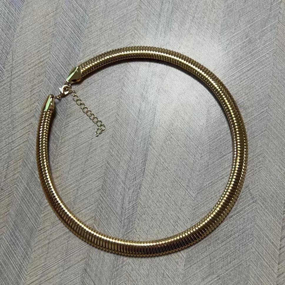 C044 Spring Necklace Minimalist Elastic Wide Snake Bone Chain Clavicle Chain Exaggerated Vintage Style Metal Necklace