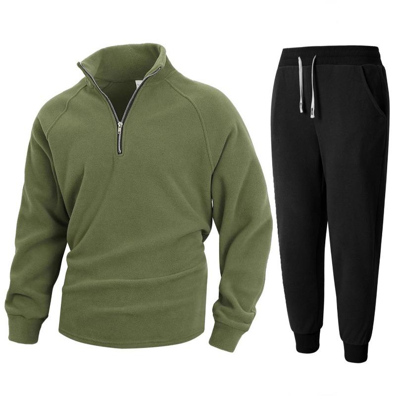 New Slim Stand Collar Long Sleeve Pullover Personality Casual Coral Velvet Men's Suit