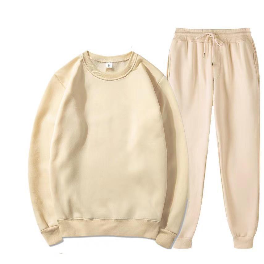 Unisex Solid Color Round Neck Fleece Hoodie Set