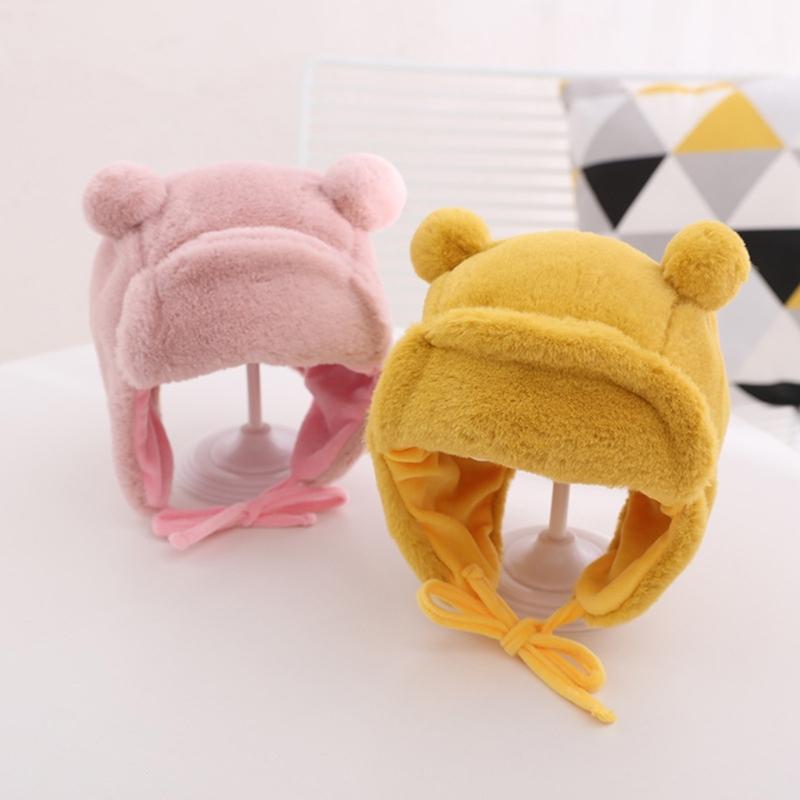 Stylish Kids Bonnet Hat with Earflaps Warm Lined Cap Soft & Warm Bear Baby Hat Ear Protections Cap for Boys & Girls Gift