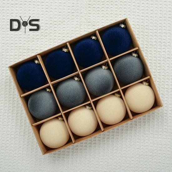 12Pcs Christmas Balls Decorations Xmas Tree Flocked Ball Ornaments Plastic Hanging Ball Decor for Home Bar Restaurant