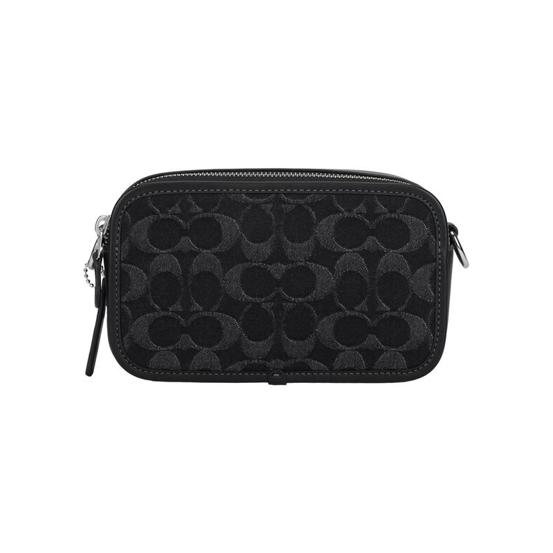 COACH 20 Brand logo printed zipper closure Fabric and cowhide leather Shoulder crossbody bag Small Men's Black