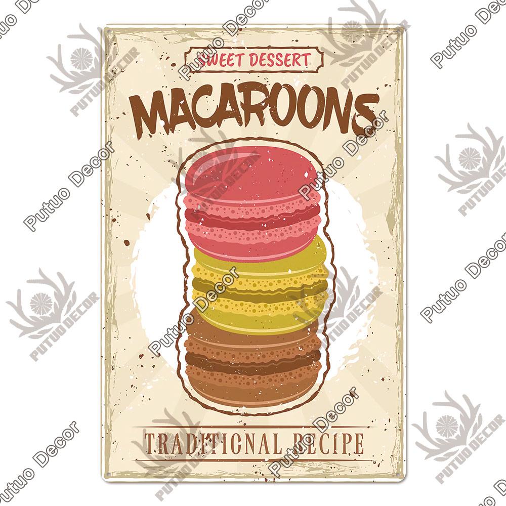 Putuo Decor Donuts Dessert Vintage Plaque Metal Plate Tin Sign Wall Art Decor Retro Poster for Kitchen Cafe Home Iron Painting