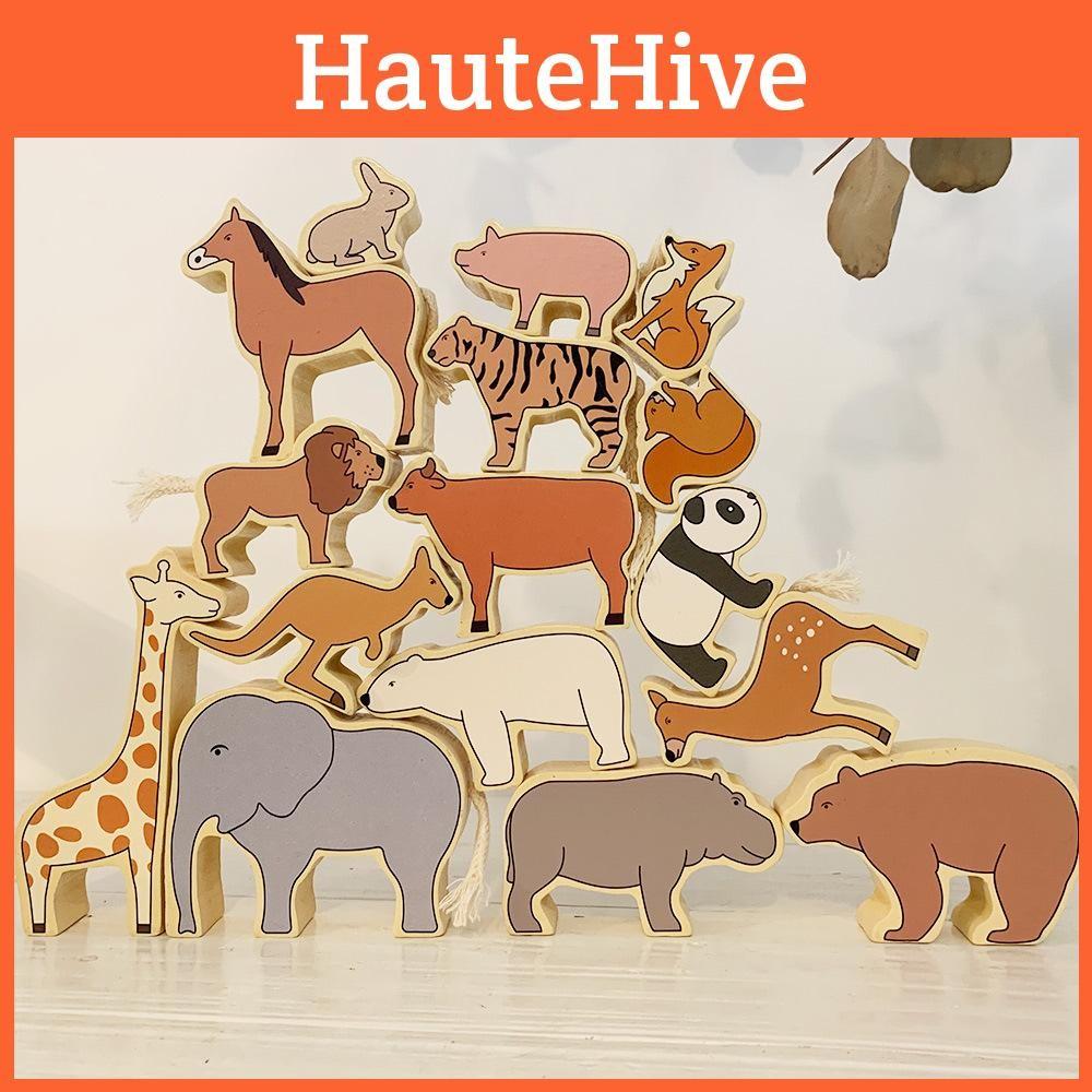 Landmark Animal Wooden Building Blocks Kids Montessori Learning Toy Toddlers For