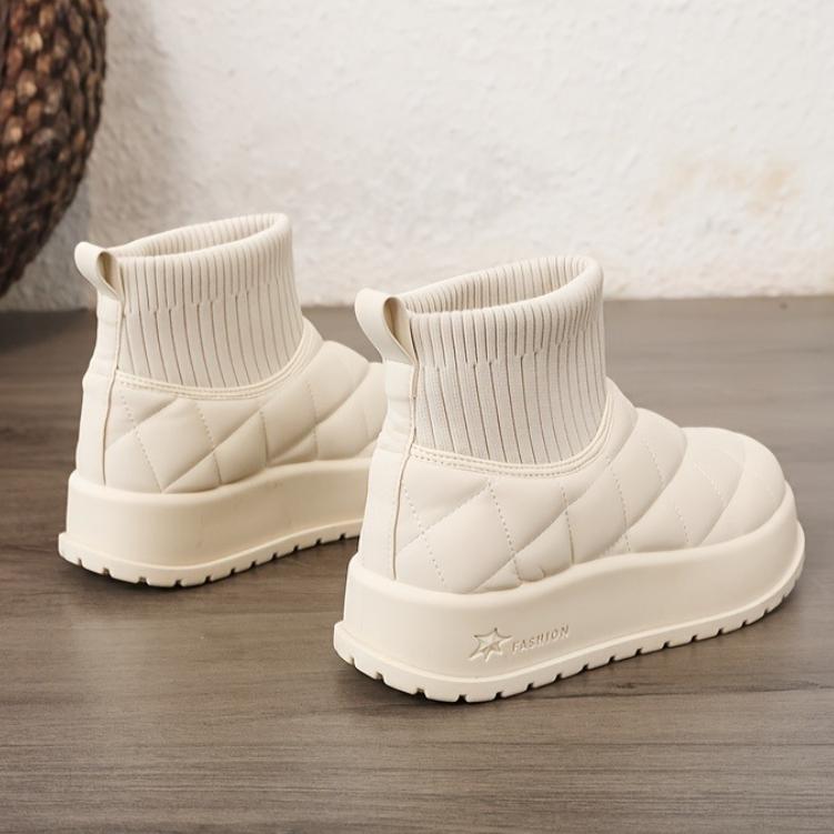 Women's Quilted High-Top Winter Snow Boots - Lightweight Warm with Thick Rubber Sole Casual Winter Shoes Everyday Comfort Outdoor Footwea