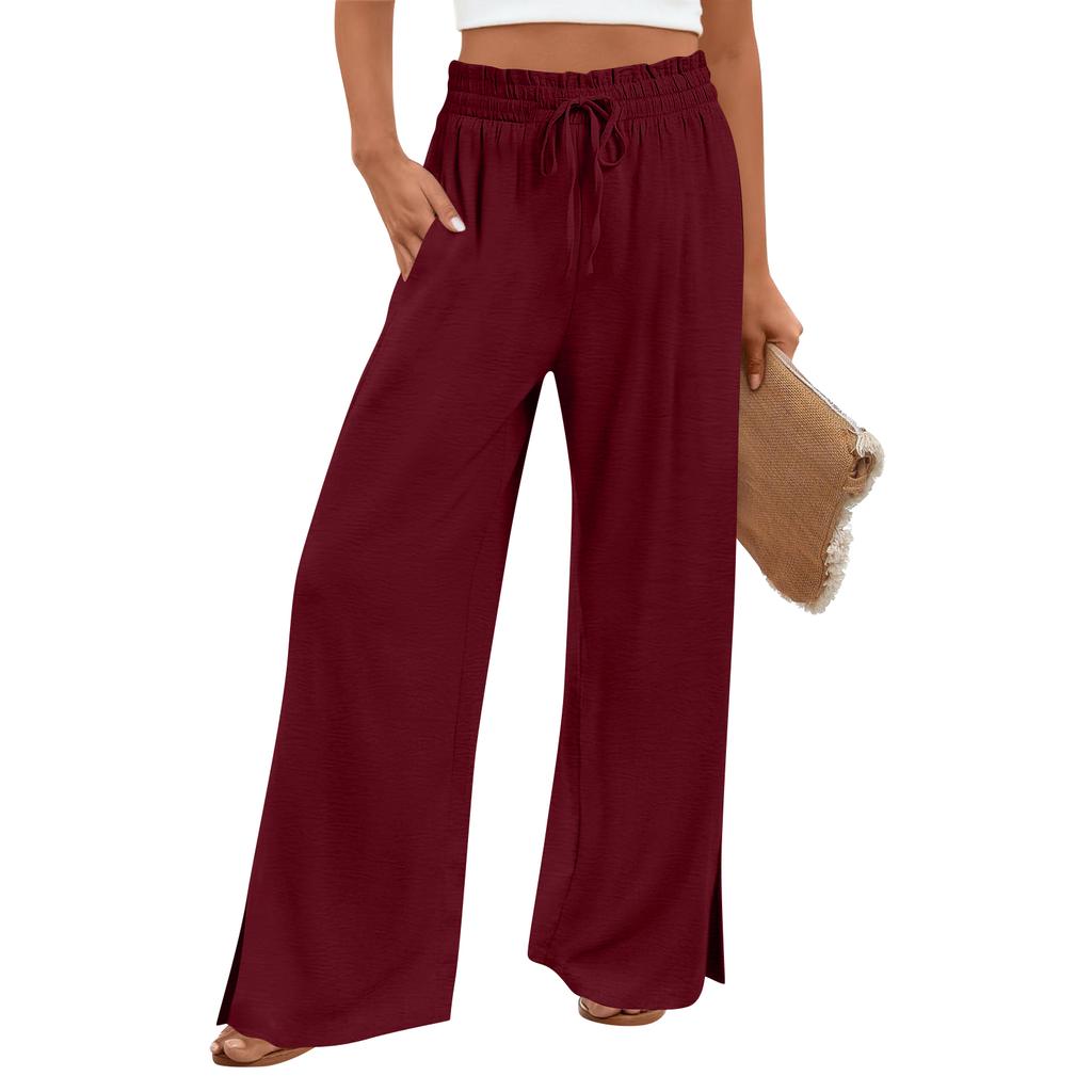 Damen Casual Mode Baumwoll-Leinenmischung Weite Hosen mit Seitentaschen