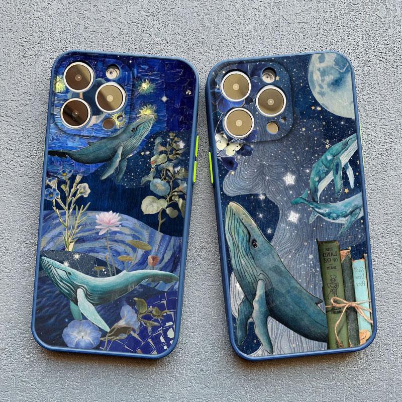 Space Ocean Whale Shark Swimming Phone Case For iPhone 16 15 14 11 12 13 Mini Pro Max Cover 15 14 7 8 Plus X XR X Fundas Shell