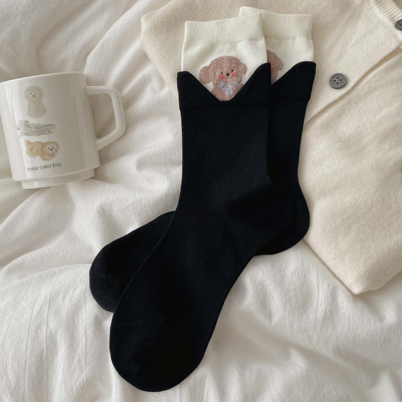 Fall/Winter Cotton Socks with 3D Cartoon Animals Edging - Women's Mid-Calf Socks - Cute Plush Socks