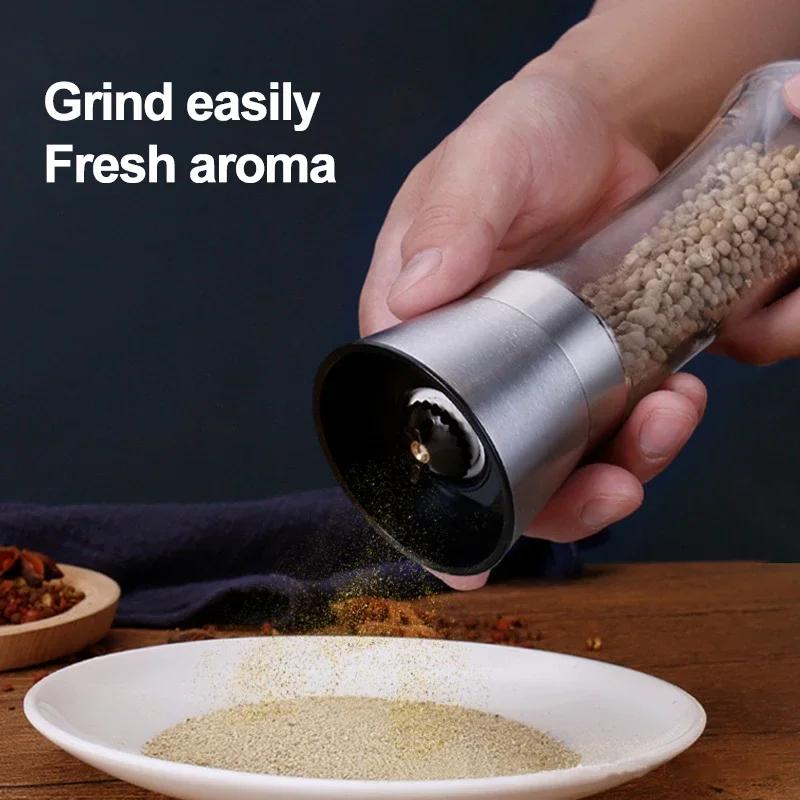 Stainless Steel Salt and Pepper Mill Manual Food Herb Grinders Spice Jar Containers Kitchen Gadgets Spice Bottles Glass