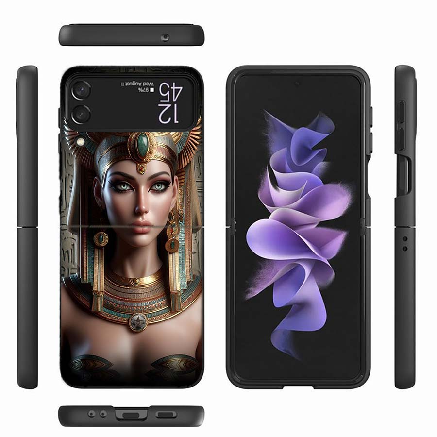 Egyptian Queen Pharaoh Phone Case For Samsung Z Flip 6 7 5G Z Flip 5 Galaxy Z Flip 3 4 5G ZFlip Shockproof Hard Cover TPU PC Coq