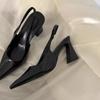 New Women's Sandals Pointed Toe Slingbacks Pumps Wedding Shoes Low Heels Dress Shoes Slip On Black Women Shoes