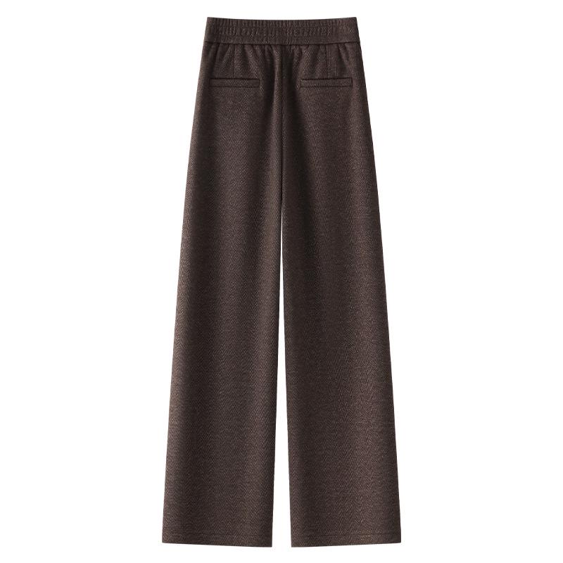 2024 Women's Khaki Wool-Blend Slit Wide-Leg Pants for Autumn/Winter