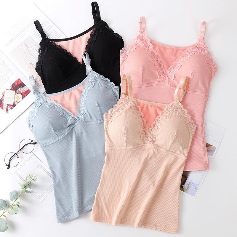 Winter Lace Padded Camisole Undershirt Female Internal Warmth Cold Thickened V-neck with Chest Pads Seamless Body Underwear