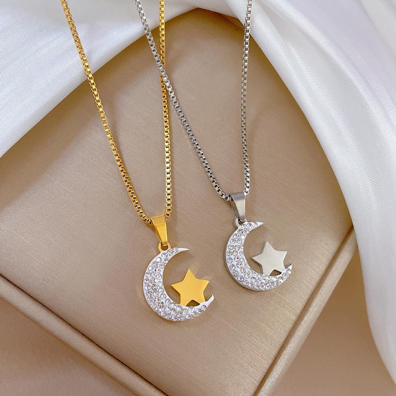 Moon Star Personality Minimalist Wind Furnace Real Gold Necklace Female Collarbone Chain