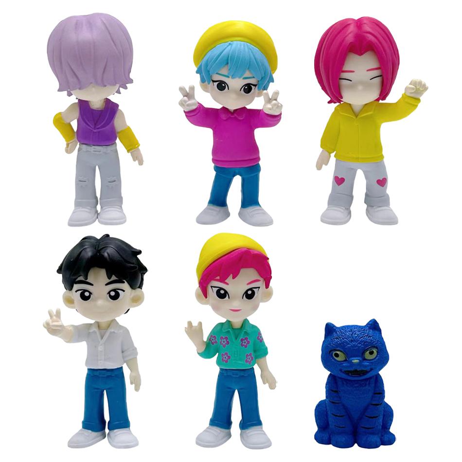 6Pcs Anime K-pop Demon Hunters Box Tiger Rumi Mira Zoey Figure Action Figurine Kits PVC Model Toys Matching cards Wholesale Gift