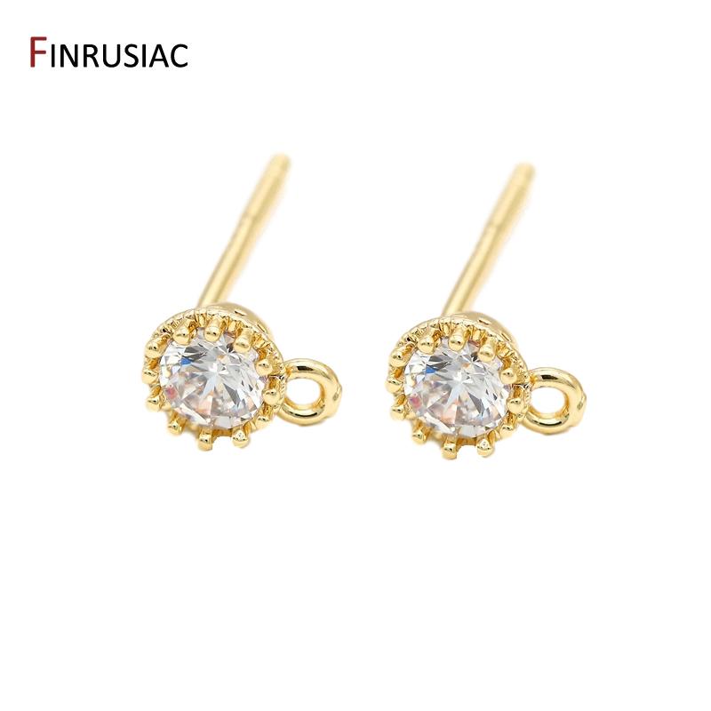 Handmade DIY Earring Making Supplies 14K Gold Plated Small Zircon Post Earrings Hooks Earring Findings Components
