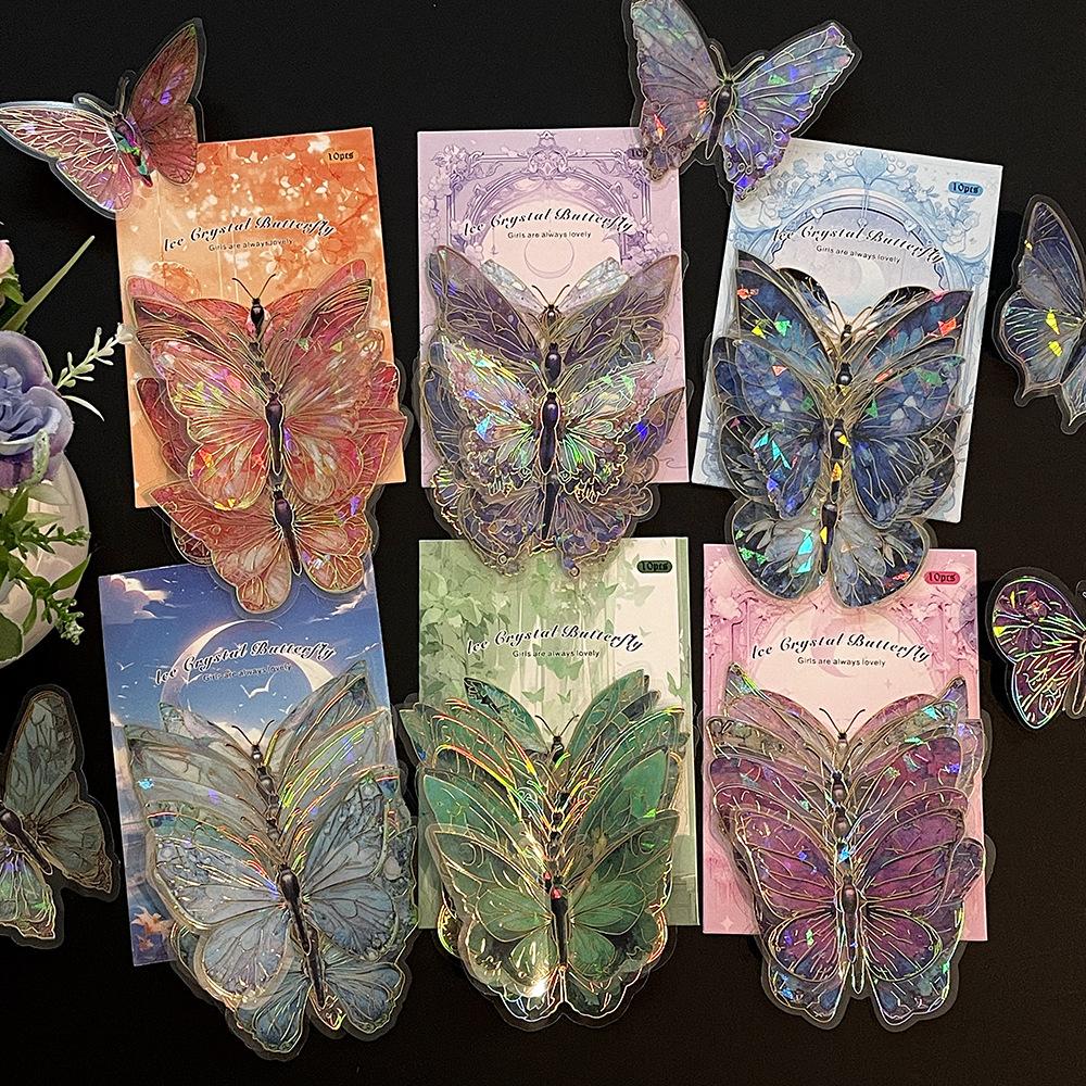 Laser Gold Foil Butterfly Wall Sticker 3D PET Retro Decal DIY Scrapbooking Hollow Butterfly Stickers for Home Decor