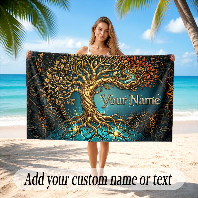 Tree of Life Theme Beach Towel Personalized Custom Name & Text Soft Quick Dry Beach Towel for Swimming Travel