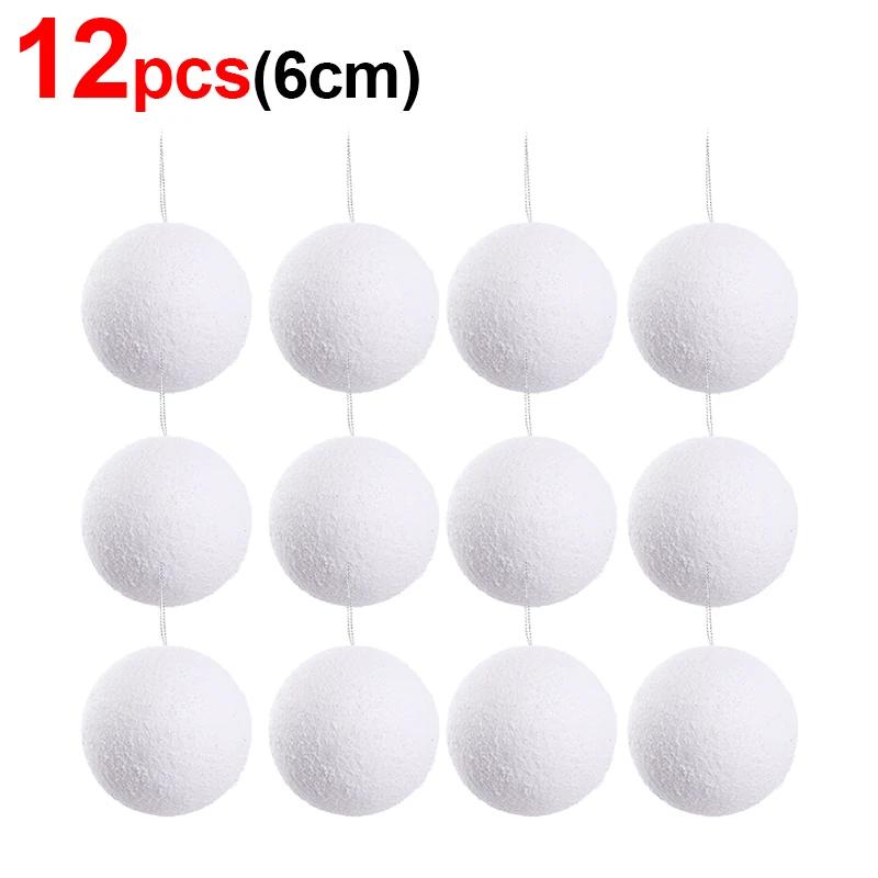 4/6/8cm White Christmas Balls Ornaments Xmas Tree Hanging Pendant Round Foam Snowball New Year Wedding Party Home Decoration