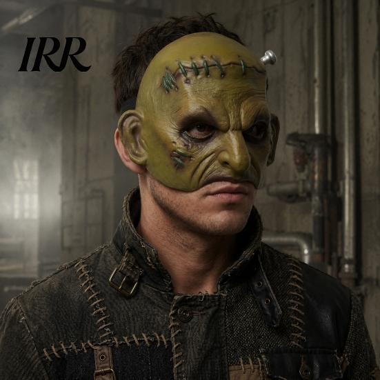 Realistic Creepy Halloween Facepiece Cosplay Masque for Adults Men Women, Authentic Retro Horror Atmosphere Green Half Face Party Distressed