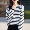 Gestreifter Pullover Damen Herbst-Winter Rundhals Locker geschnitten Lässiger Basisschicht Pullover Damen Bluse