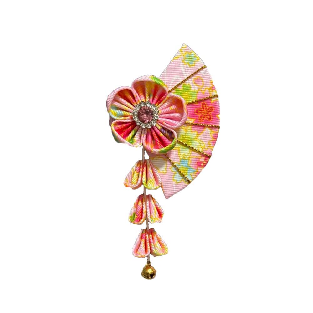 

Sakura Kimono Sakura Hairpin Bell Hanfu Fan Hair Clip Sweet Tassel Fan Hair Clip Outdoor розовый