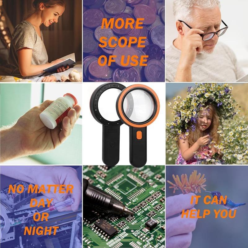 Magnifying Glass with Light, 30X Reading Magnifier, 12 LEDs Magnifying Glass, Handheld Magnifier Illuminated Magnifier for Kids, Seniors, Jewelers