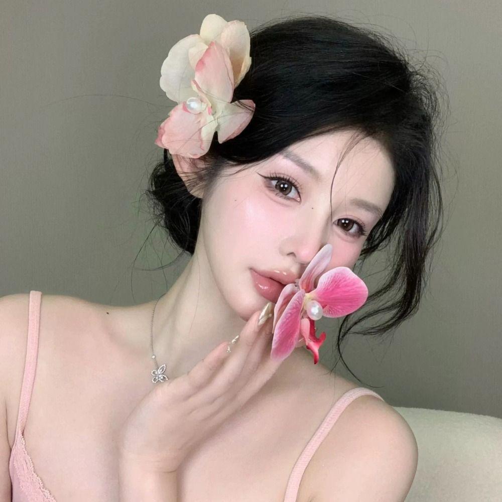 

Butterfly Orchid Butterfly Flower Hair Clip Pearl Girl Hair Clip Ladies/Girls червоний