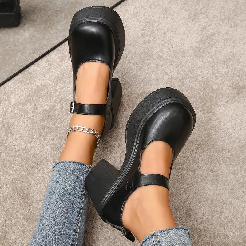 Fashion 2025 New Mary Janes Women's High Heels Chunky Heels Round Toe Plus Size Fashion Dress Pumps Women Platform Buckle Strap Shoes