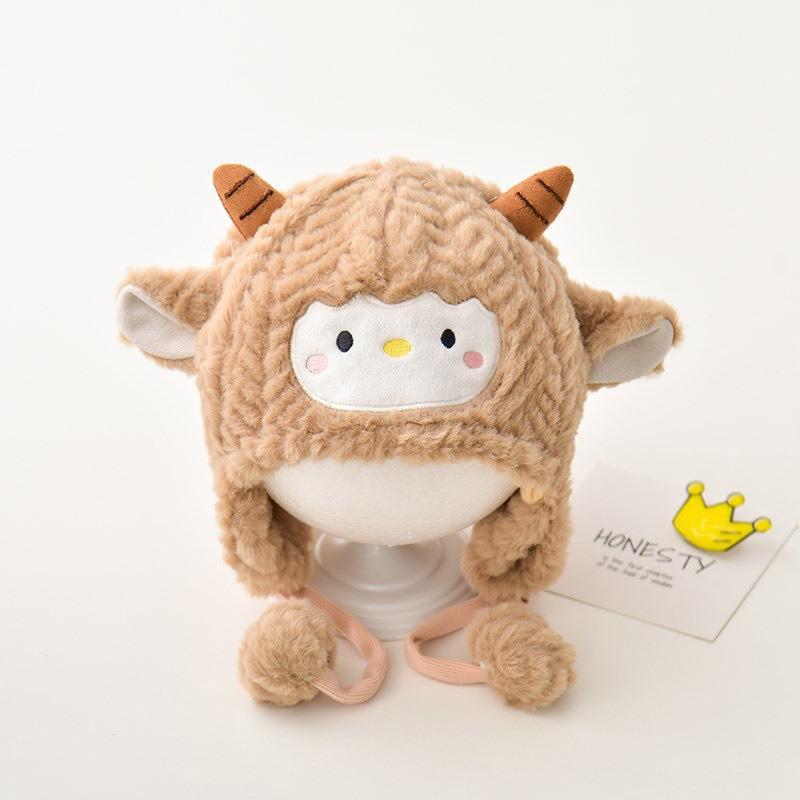 Winter infant face protection knitted hat windproof and warm ear protection hat fleece thickened male and female treasure cute plush hat