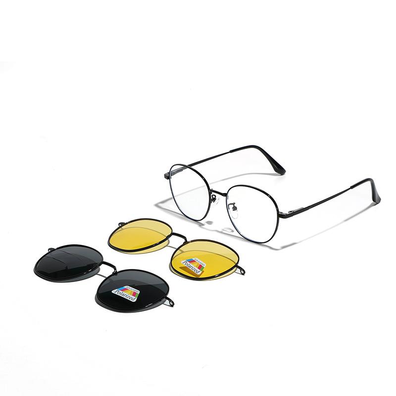 

Металлические очки круглые магнитные поляризационные очки мужские ретро поляризационные солнцезащитные очки женщины могут сделать близорукость оправа чёрный
