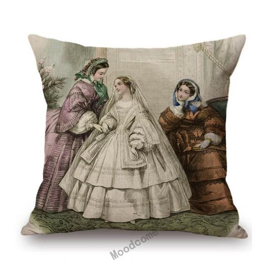 Antique Fashion Book Ettiquette Lady Dress European Costume Elegant Wear Cotton Linen Sofa Throw Pillow Case Chair Cushion Cover