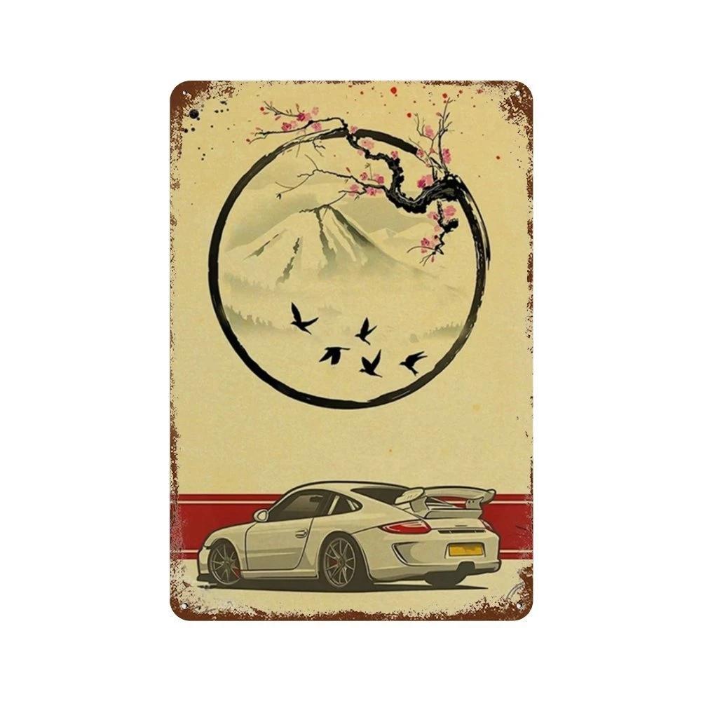 Auto Giapponesi d'Epoca Samurai Poster Latta Metallo Cartello Targhetta Giappone Corse Casa Club Jdm Auto Gtr Anime Luna Decorazione Murale Estetica