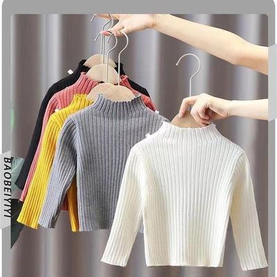 Children's Trendy Knitted Sweater: Semi-High Neck, Solid Color, Spring/Autumn 2024, Unisex Fashion